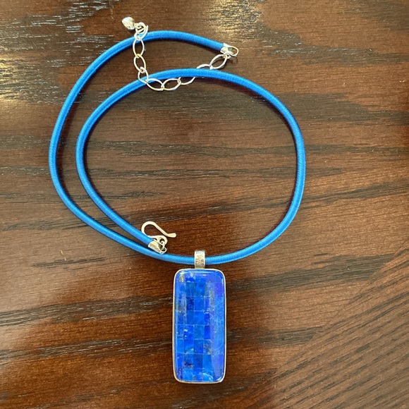 Reversible sterling silver pendant.mosaic lapis/opal. - Picture 1 of 12